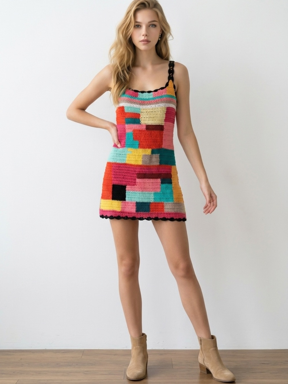 PRISTINE Tach Clothing Meryl Crochet Patchwork Mini Dress